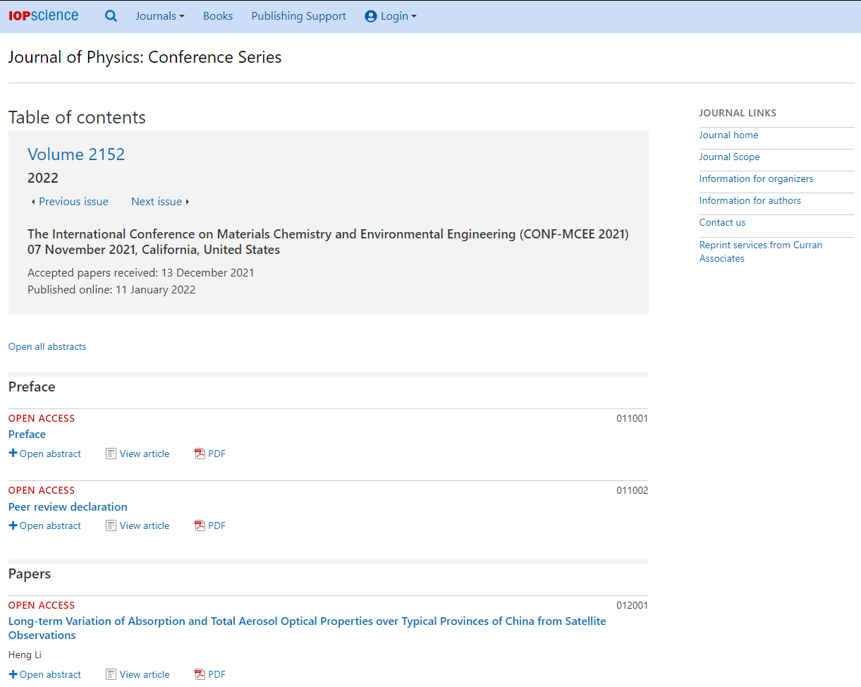 CONF-MCEE 2021 Publishing Screenshot